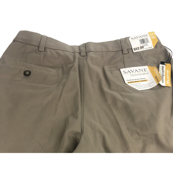 Savane Men's Chino Pants 34 x 30 Flat Front Straight Fit Khaki Dress Pants NEW - Picture 9 of 10